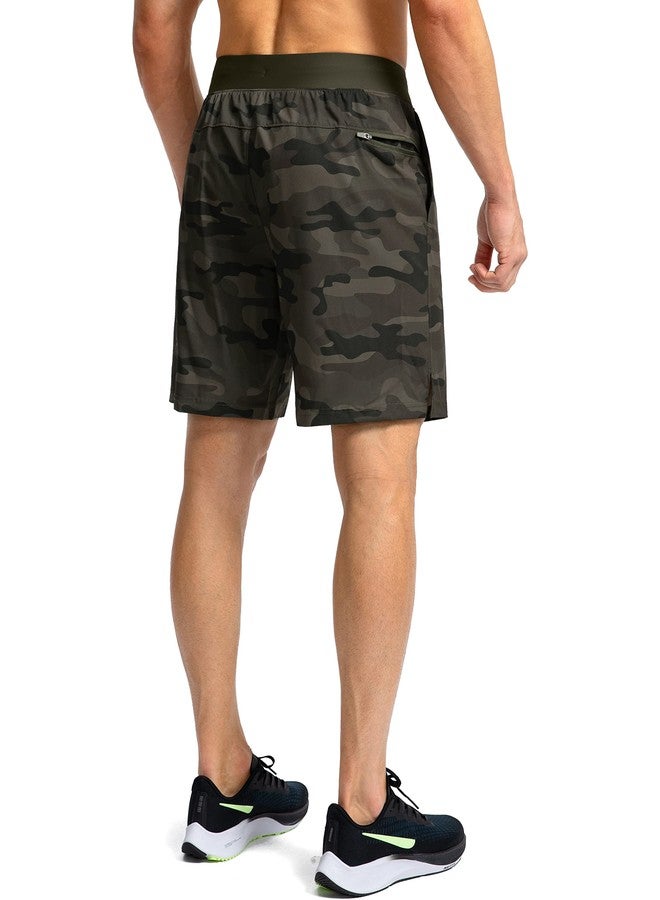 Soothfeel Men's Running Shorts with Zipper Pockets 7 Inch Lightweight Quick Dry Gym Athletic Workout Shorts for Men (Green Camo, M) - Image 4